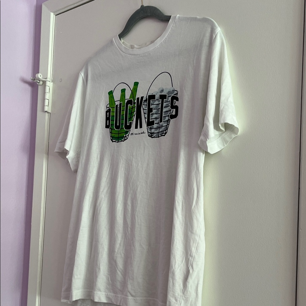 Travis Mathew White 'Buckets' Graphic Tee with Green and Black Accents